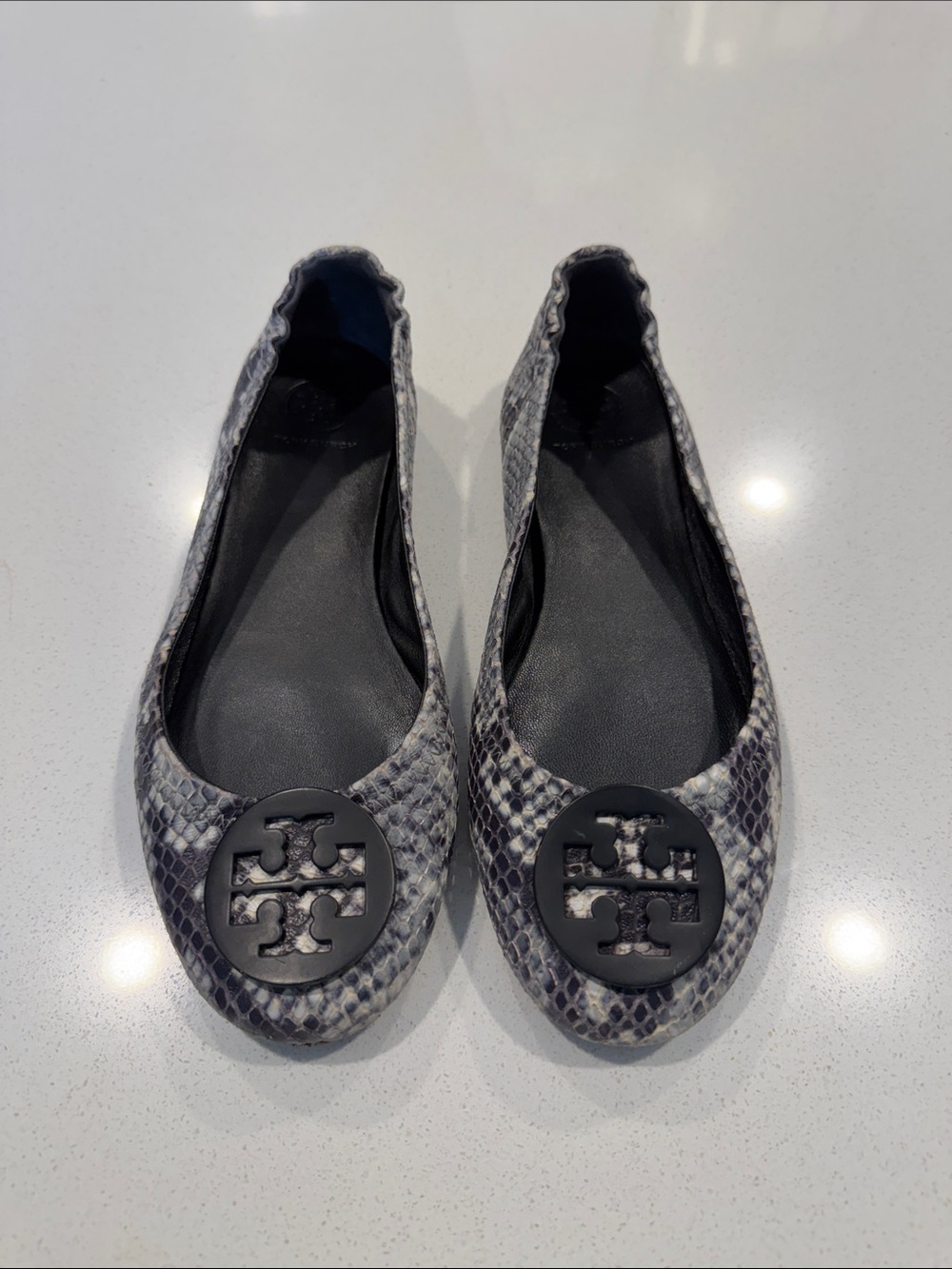 Tory Burch Minnie Black and Gray Snakeskin Flats Size 7.5